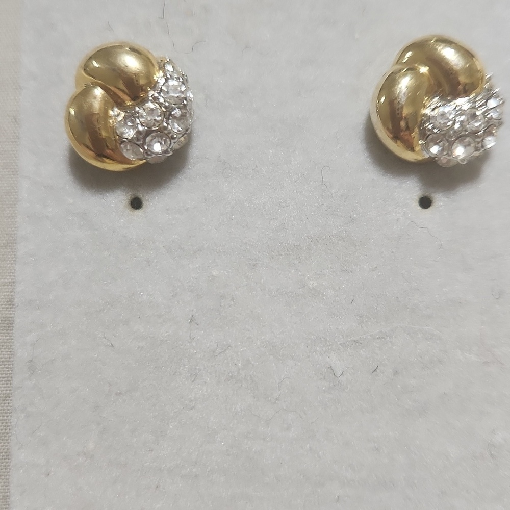 Vintage Cabouchon Gold Plated Zirkonia Earrings